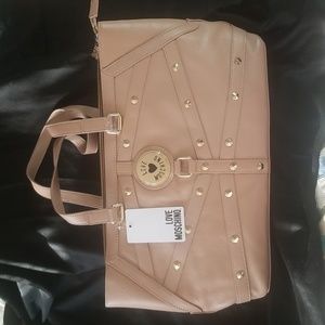 Moschino Leather Love Moschino natural grain pebbled leather tote shoulder bag